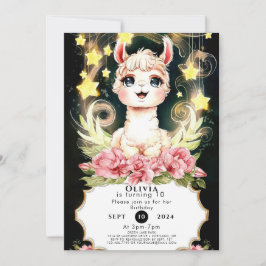 Convite Colorida Adorável Aniversário de Llama