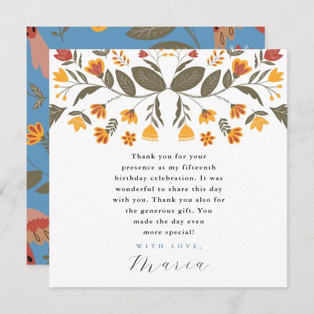 Convite Colorida Blue Fiesta 15 Aniversário Obrigado (Frente/Verso)
