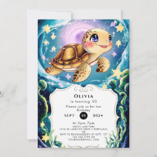 Convite Colorida Boho Submarino Tartaruga Aniversário