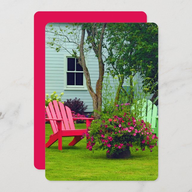 Convite Colorida Cadeira de Adirondack Foto Floral (Frente/Verso)