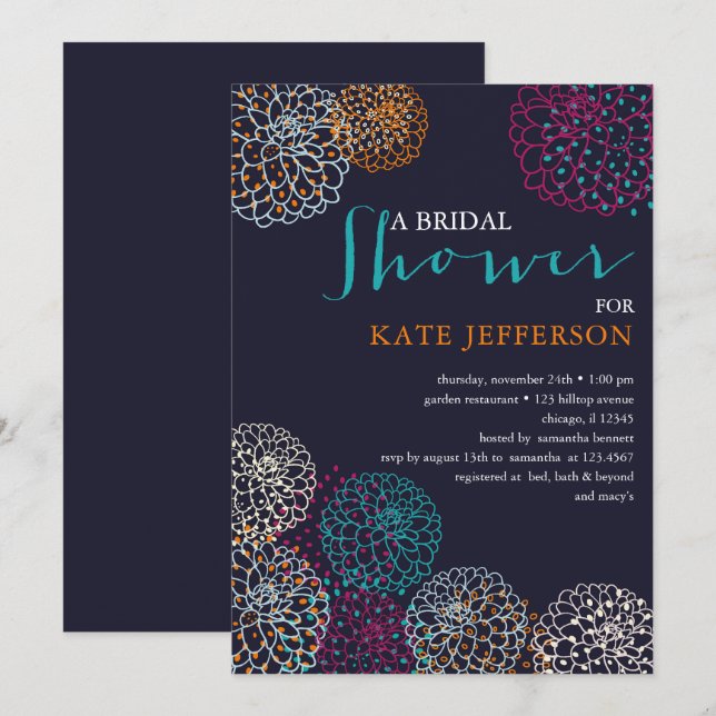 Convite Colorida Chá de panela Dahlias (Frente/Verso)