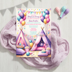 Convite Colorida Charming Teepee Birthday Sleepover Party