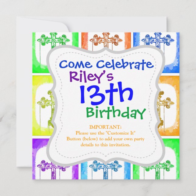 Convite Colorida Crosses Pop Art Cristã (Frente)