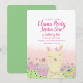 Convite Colorida da Festa de aniversário de Llama com bril