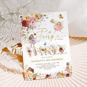 Convite Colorida Fada de Flor Selvagem Princesa aniversári