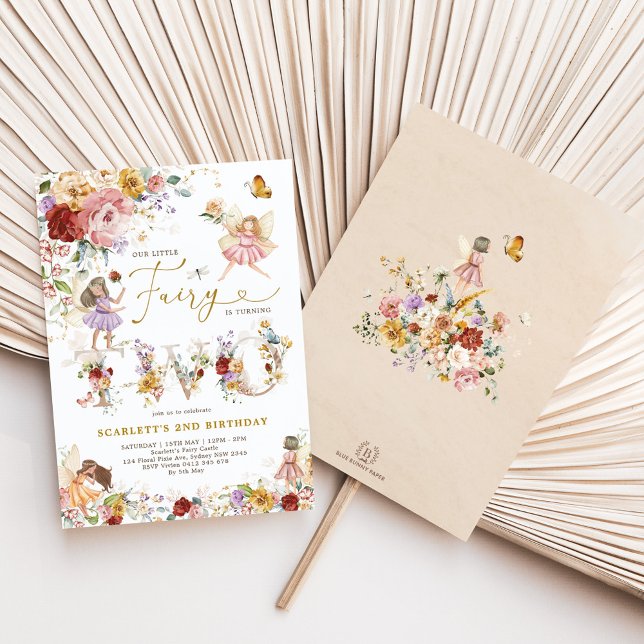 Convite Colorida Fada de Flor Selvagem segundo aniversário (Criador carregado)