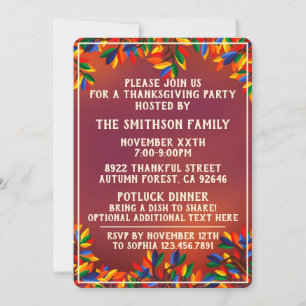 Convite Colorida Fall Tree Fall Tree de Ação de Graças