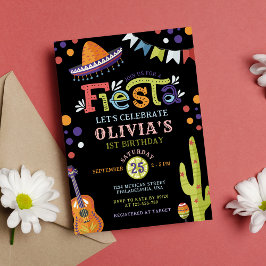 Convite Colorida Festa Mexicana Primeiro Aniversário Preto
