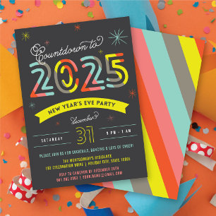 Convite Colorida Festa Moderna de Férias do Ano Novo de 2