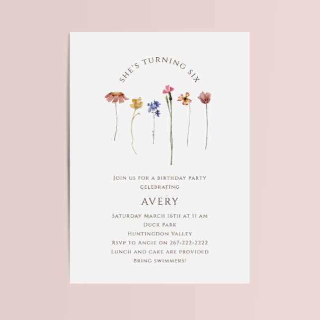 Convite Colorida flor selvagem Sexta Festa de aniversário (Criador carregado)