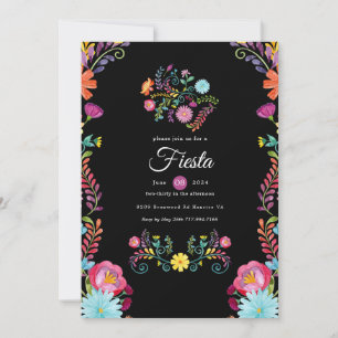 Convite Colorida Floral Mexicana Fiesta em Aquarela