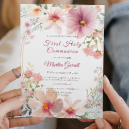 Convite Colorida Flores Primeira Comunhão Sagrada