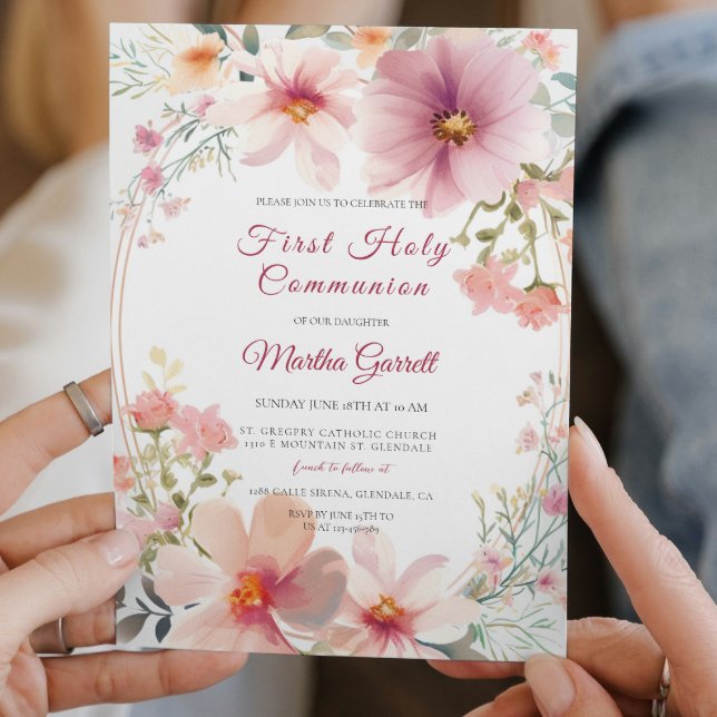 Convite Colorida Flores Primeira Comunhão Sagrada (Criador carregado)