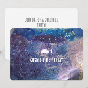 Convite Colorida Galáxia Cósmica Aniversário Aquarela