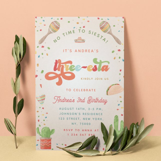 Convite Colorida Groovy Fiesta aniversário de 3 anos Neutr (Criador carregado)