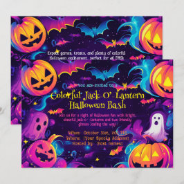 Convite 🎃 Colorida Jack-O’-Lanterna Bash Halloween