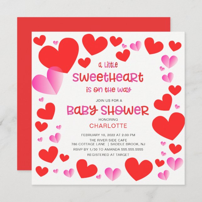 Convite Colorida Little Sweetheart Girls Chá de fraldas In (Frente/Verso)