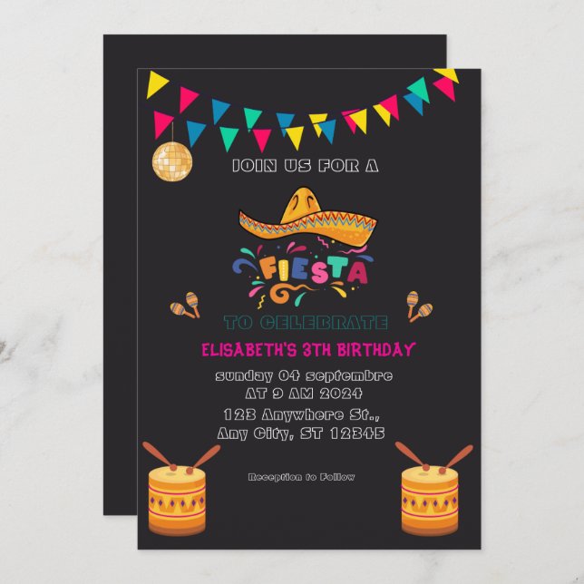 Convite Colorida mexicana Fiesta Birthday (Frente/Verso)