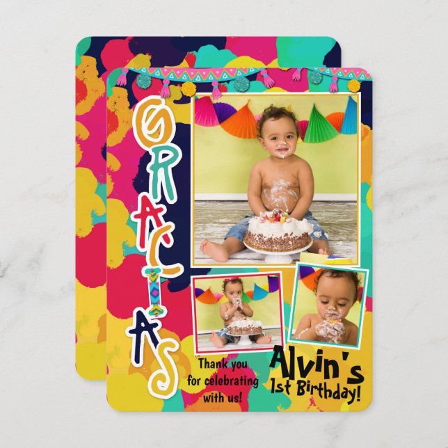 Convite Colorida Paint Fiesta Gracias Obrigado Foto (Frente/Verso)