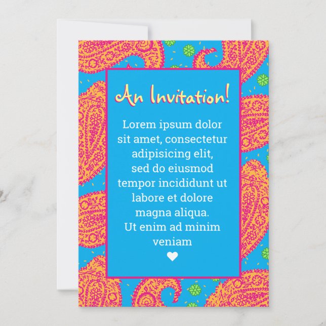 Convite Colorida Paisley Pattern (Frente)