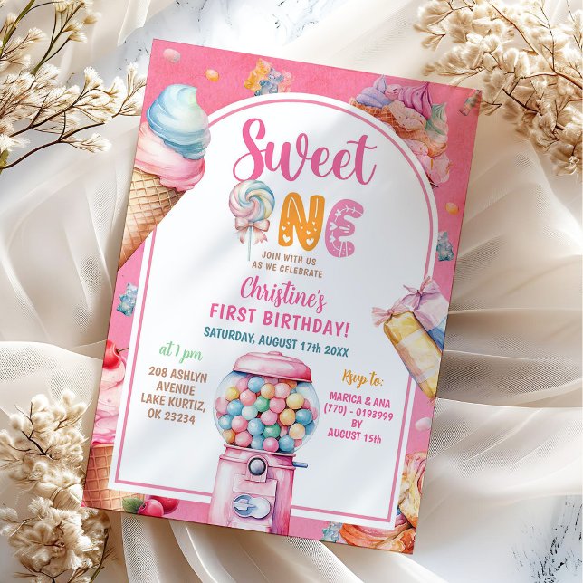 Convite Colorida Pastel Candies Sweet One First Birday (Criador carregado)