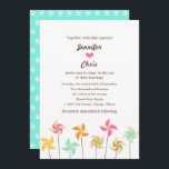 Convite Colorida Pinroda Themed Wedding<br><div class="desc">Uma série de pinças coloridas em paus são as estrelas deste doce conjunto de convites para o casamento para que você possa anunciar seu noivado ou casamento em estilo retrô divertido.</div>