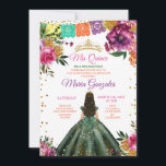 Convite Colorida Quinceañera Emerald Green Flower Birthday<br><div class="desc">Quinceañera Emerald Green Colorful Floral Birthday Crown Invitation Mis Quince Anos,  15 Birthday</div>