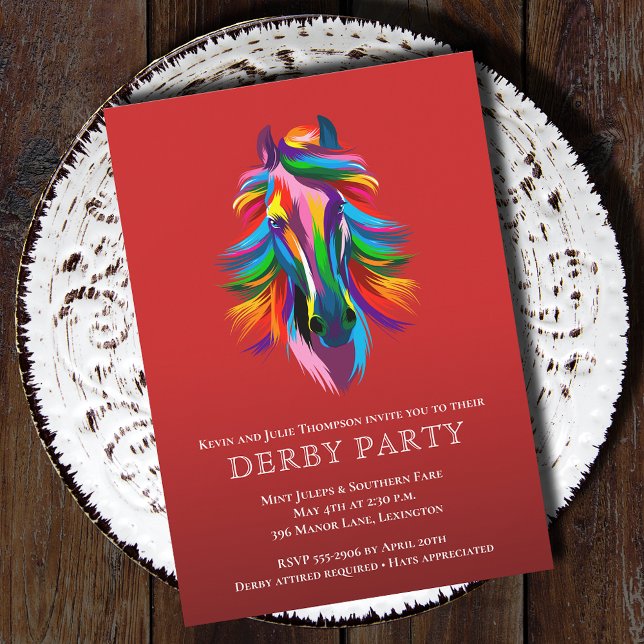 Convite Colorida Racecavalo Derby Party Red (Colorful Race Horse Derby Party Invitations - PRINTED and/or INSTANT DOWNLOAD)