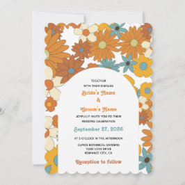 Convite Colorida Retro Flowers Casamento em Arco dos anos