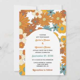 Convite Colorida Retro Flowers Casamento em Arco dos anos 
