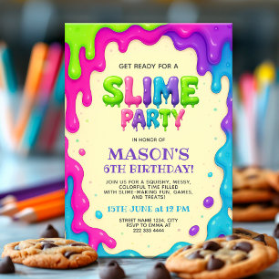 Convite Colorida Slime Party   Aniversário de criança edit