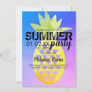 Convite Colorida Summer Birthday Beach Party Pineapple