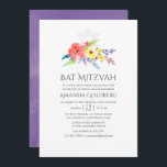 Convite Colorida Watercolor Floral Bat Mitzvah<br><div class="desc">Ssofisticado e de cor clara,  o morcego mitzvah da flor silvestre,  convites com sotaque de ameixa,  ultra violeta e verde-salva,  projetados para serem rápida e facilmente personalizados de acordo com as especificidades de seu evento.</div>