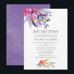 Convite Colorida Watercolor Floral Bat Mitzvah<br><div class="desc">Ssofisticado e de cor clara,  o morcego mitzvah da flor silvestre,  convites com sotaque de ameixa,  ultra violeta e verde-salva,  projetados para serem rápida e facilmente personalizados de acordo com as especificidades de seu evento.</div>