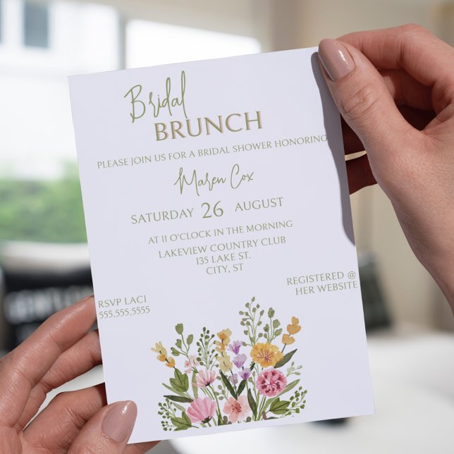 Convite Colorida Watercolor Floral Buquê BridaI Brunch (Colorful Watercolor Floral Bouquet BridaI Brunch Invitation
)