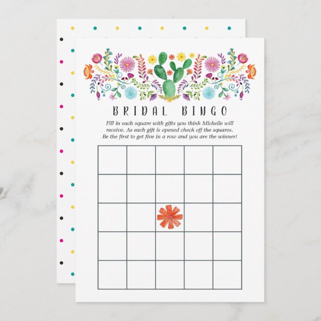 Convite Colorida Watercolor Floral Fiesta Bridal Bingo (Frente/Verso)