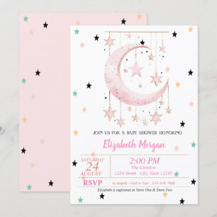 Convite Coloridas Estrelas Lua Rosa Baby Shower
