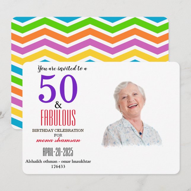 Convite Colorido 50 & Fabuloso (Frente/Verso)