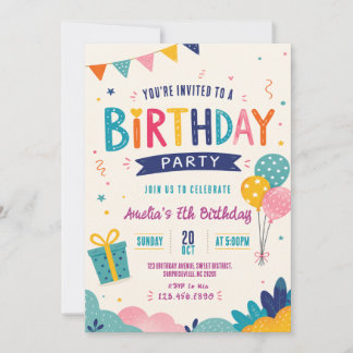 Convite Colorido Balões de Bunting Aniversário Infantil