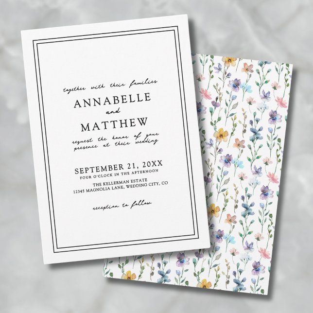 Convite Colorido Botânico Elegante Casamento de Flores Sil (Colorful Botanical Elegant Wildflower Wedding Invitation)