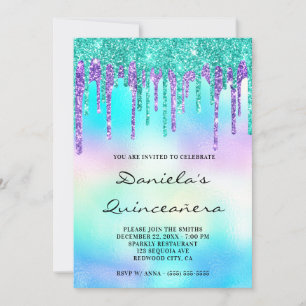 Convite Colorido Brilho Iridescente Quinceañera