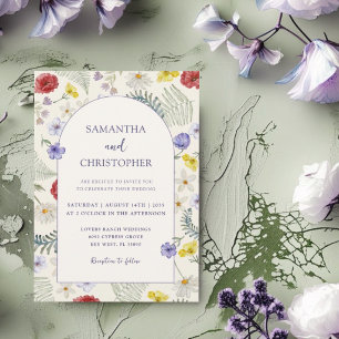 Convite Colorido Casamento de Flores Silvestres & Folhagen