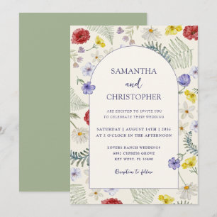 Convite Colorido Casamento de Flores Silvestres & Folhagen