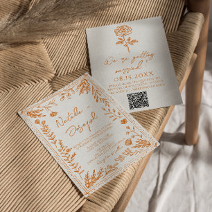 Convite Colorido Código QR Floral Desenhado à Mão Laranja