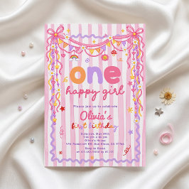 Convite Colorido de 1º Aniversário de Uma Menina F