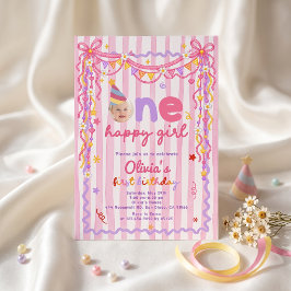 Convite Colorido de 1º Aniversário de Uma Menina F