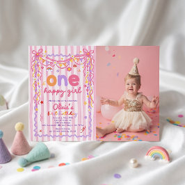 Convite Colorido de 1º Aniversário de Uma Menina F