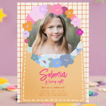 Convite Colorido de Aniversário de Menina com Foto
