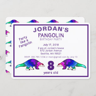 Convite Colorido de Aniversário de Pangolin