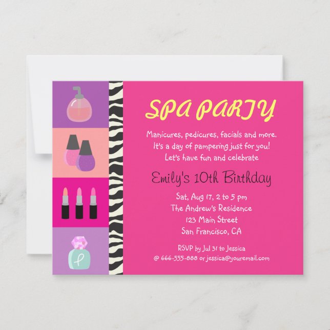 Convite Colorido de Aniversário para Festa de Spa  (Frente)